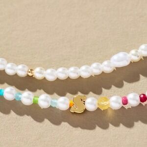 Pearl Beaded Bubble Letter Lowercase Monogram‎ Necklaces, Set of 2 - S - NWT